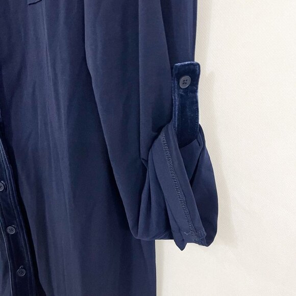 Susan Graver Navy Blue Liquid Knit Velvet Trim Top - Size Large - Picture 3 of 7